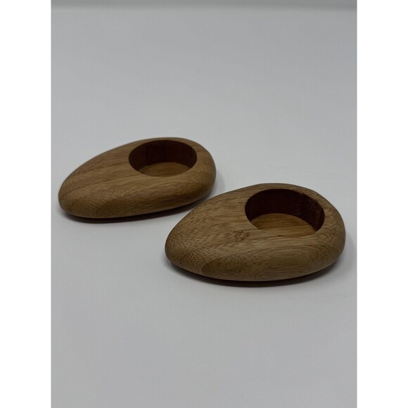Crate & Barrel Wooden Tea light Candle Holders Set of (2) Bambu 3.5”x2.5” - Picture 1 of 8